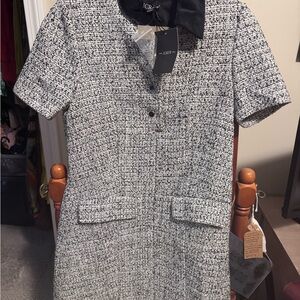 J. Crew Black Collar Black-and-White Tweed Dress